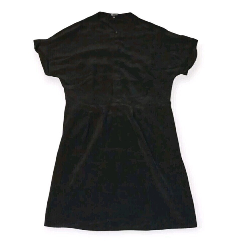 Madewell Women's 100% Silk A-Line Dress Black Short Sleeve Button Up Size 0